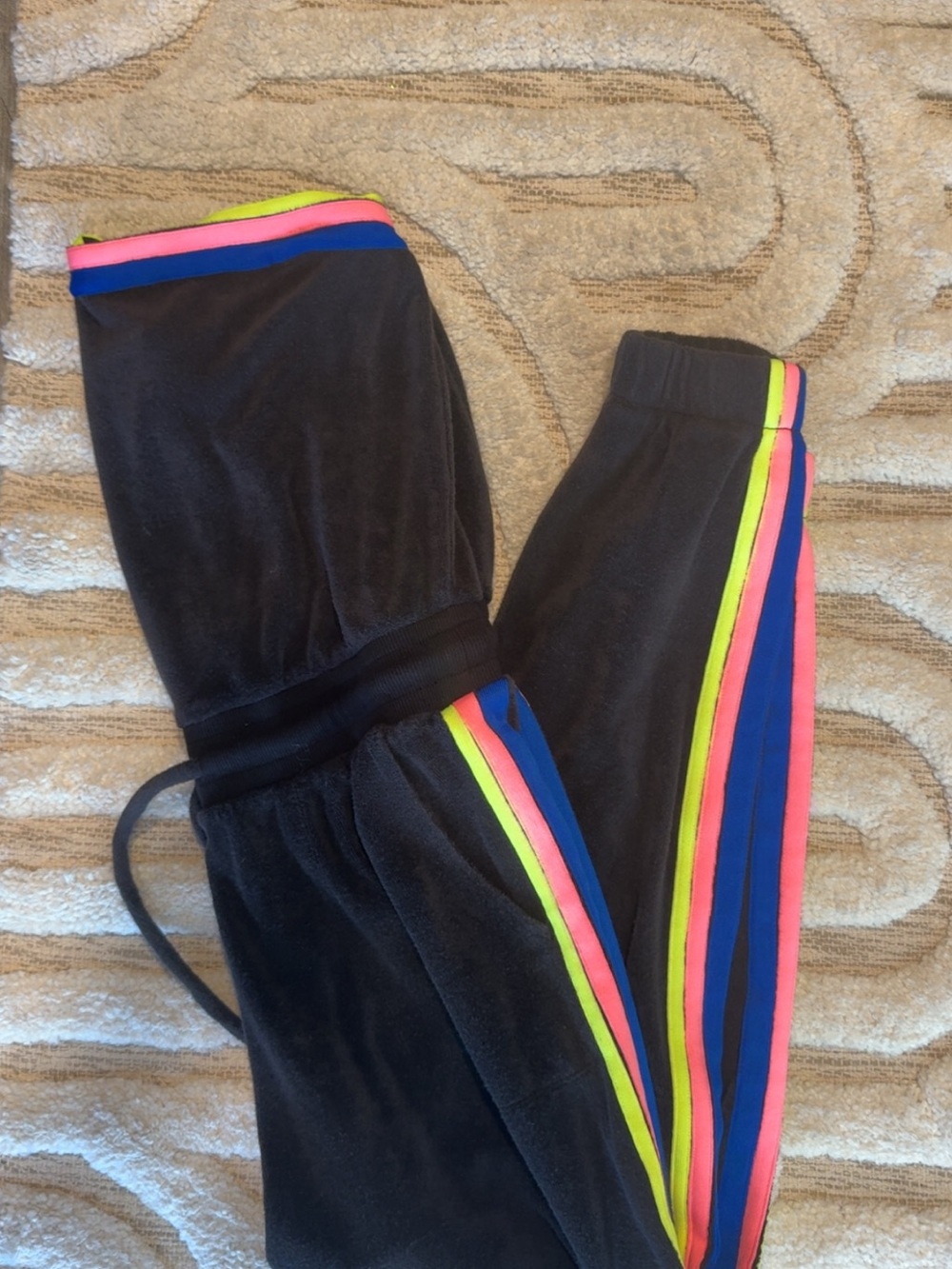 Women's Black Velour Jumpsuit with Neon Side Stripes